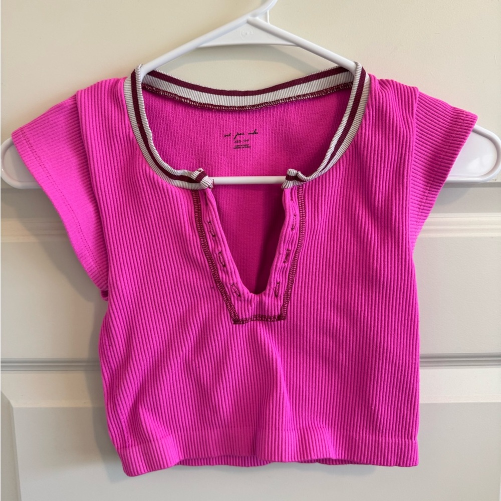 Out From Under Ribbed Hot Pink Crop Top - Picture 2 of 7